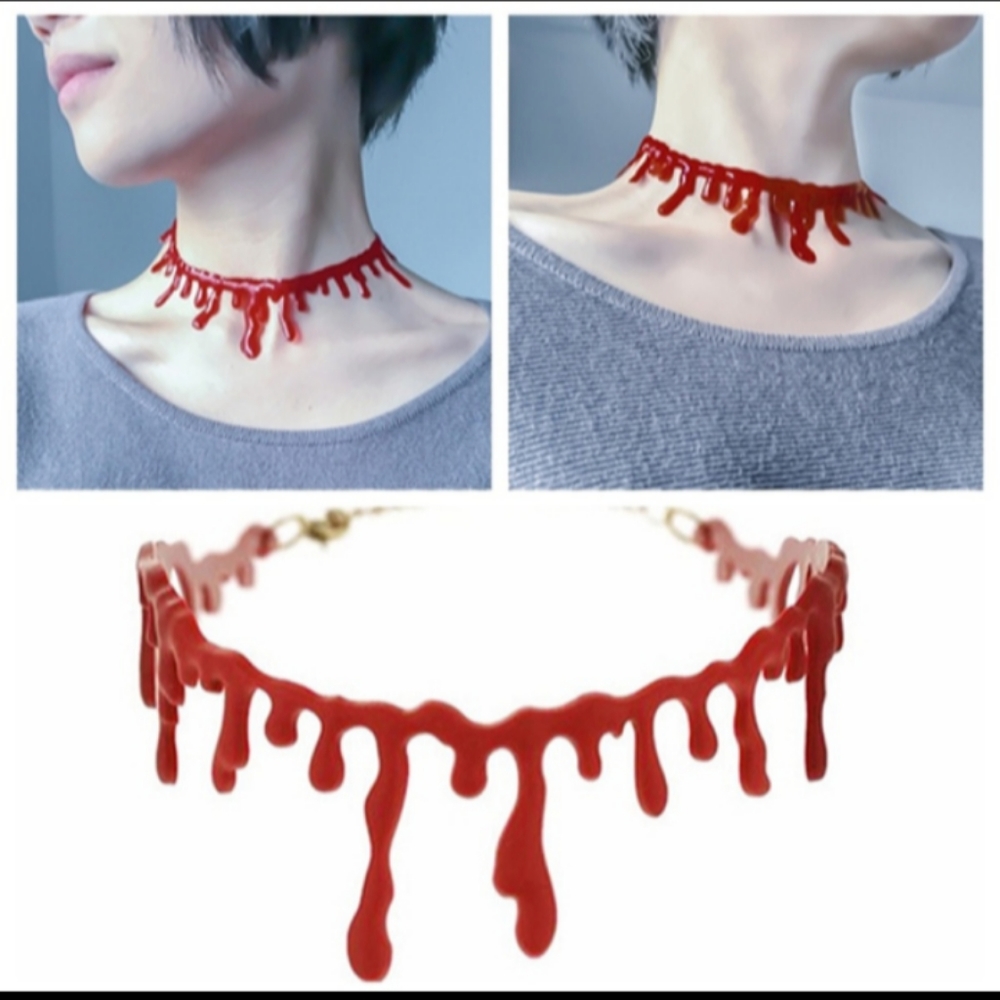 Bloody Red Necklace Slit Throat Halloween Costume Party Novelty Fashion Apparel